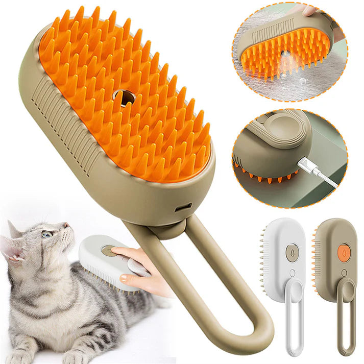 🐾 SnuggleSteamer™ 3-in-1 Electric Pet Brush – Groom, De-Shed & Pamper