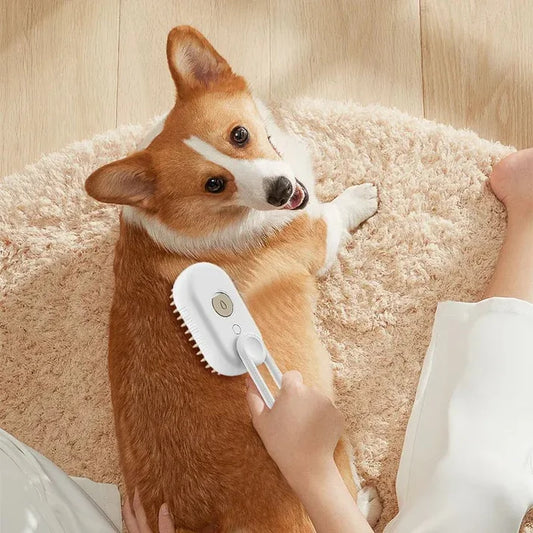 🐾 SnuggleSteamer™ 3-in-1 Electric Pet Brush – Groom, De-Shed & Pamper