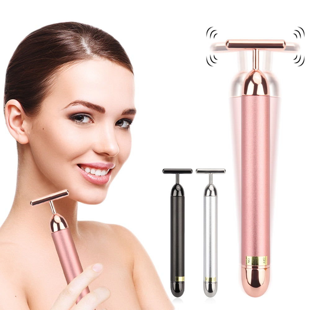 "Lumi24k Gold Face Lift Bar Roller – 24k gold-plated vibrating facial massager for lifting, firming, and enhancing skin radiance"